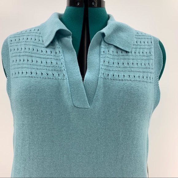 Joie NWT Sky Blue Sleeveless Scalloped Edged Sweater, Medium - Picture 2 of 16